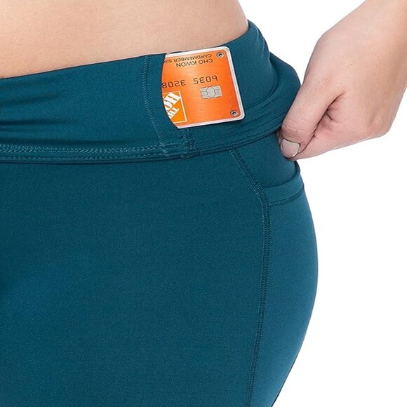 Women Sculpting Detailed High Waist Yoga Leggings w/Pockets Blue Borealis 1X-3X - Picture 3 of 3